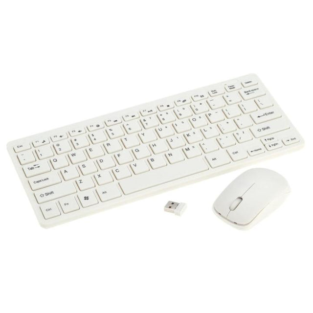Compact Wireless Mini Keyboard & Mouse White Colour