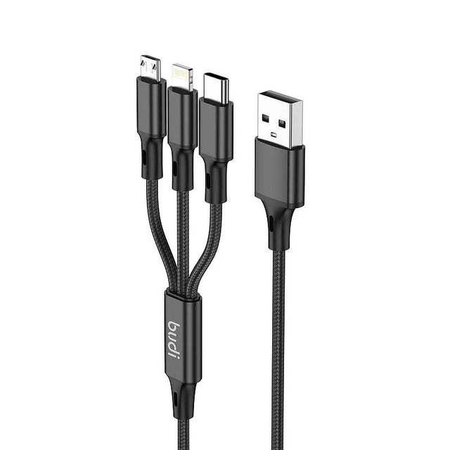 Budi 3 IN 1 Fast Charge Cable with Aluminum Shell (Micro-USB, USB Type-C, Lightning)